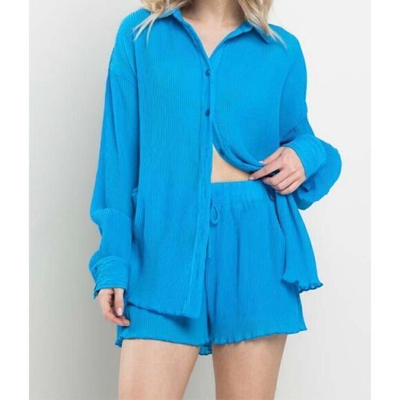 Blue Plisse Short set - Picture 2 of 9